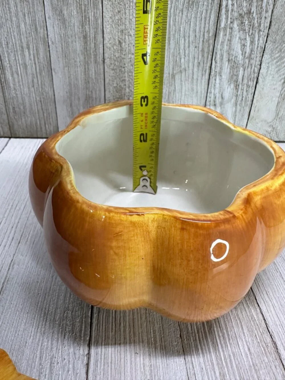 Vtg Ceramic Orange Pumpkin Jar with Lid 5
